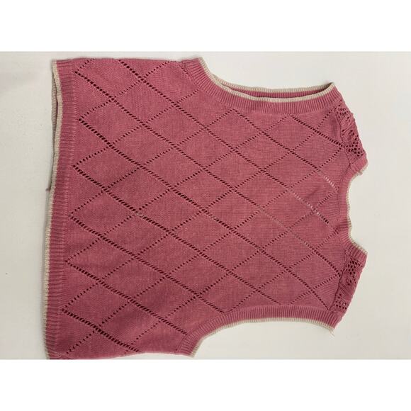Vintage Jantzen Ramie Cotton Knit Sweater Vest L Pink Eyelet Lace Button Front - Picture 3 of 6
